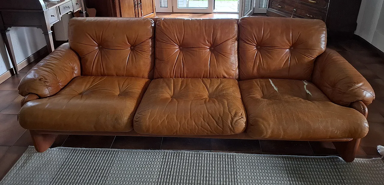 Divano e poltrone Coronado in pelle marrone Tobia Scarpa B&B, '70 4