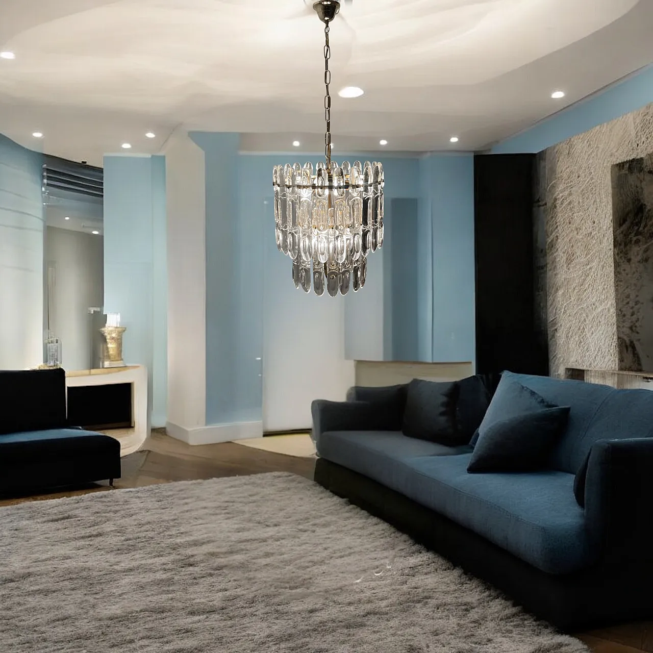 Lampadario in cristallo e ottone di Gaetano Sciolari, anni '70 3