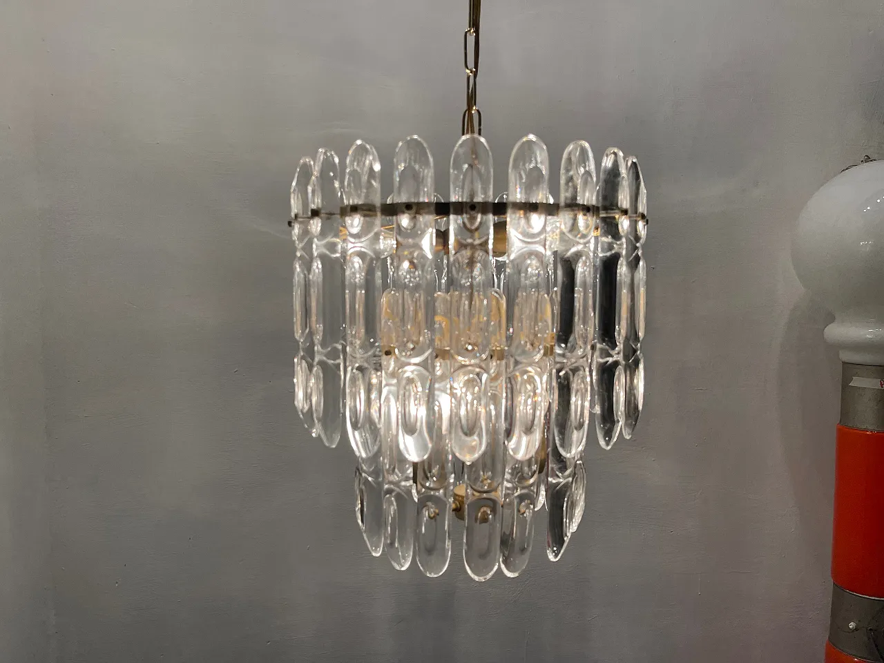 Lampadario in cristallo e ottone di Gaetano Sciolari, anni '70 4