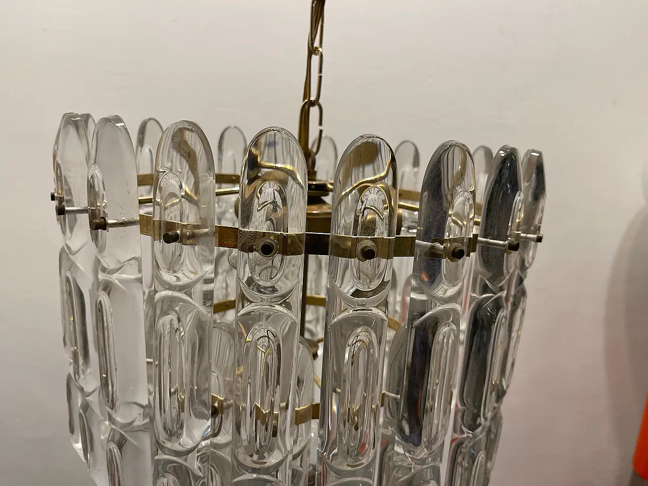 Lampadario in cristallo e ottone di Gaetano Sciolari, anni '70 6