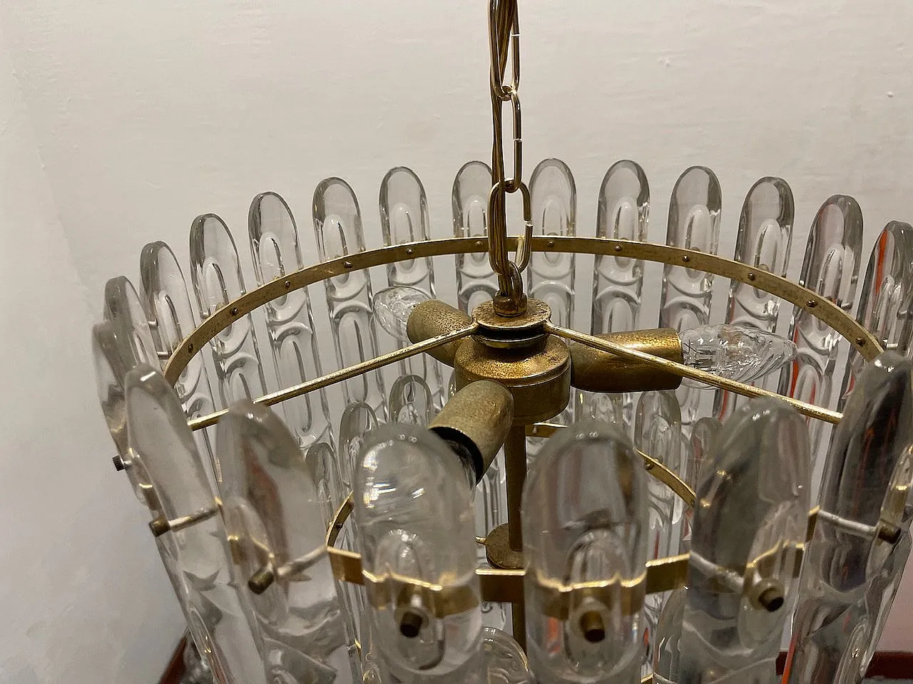 Lampadario in cristallo e ottone di Gaetano Sciolari, anni '70 7