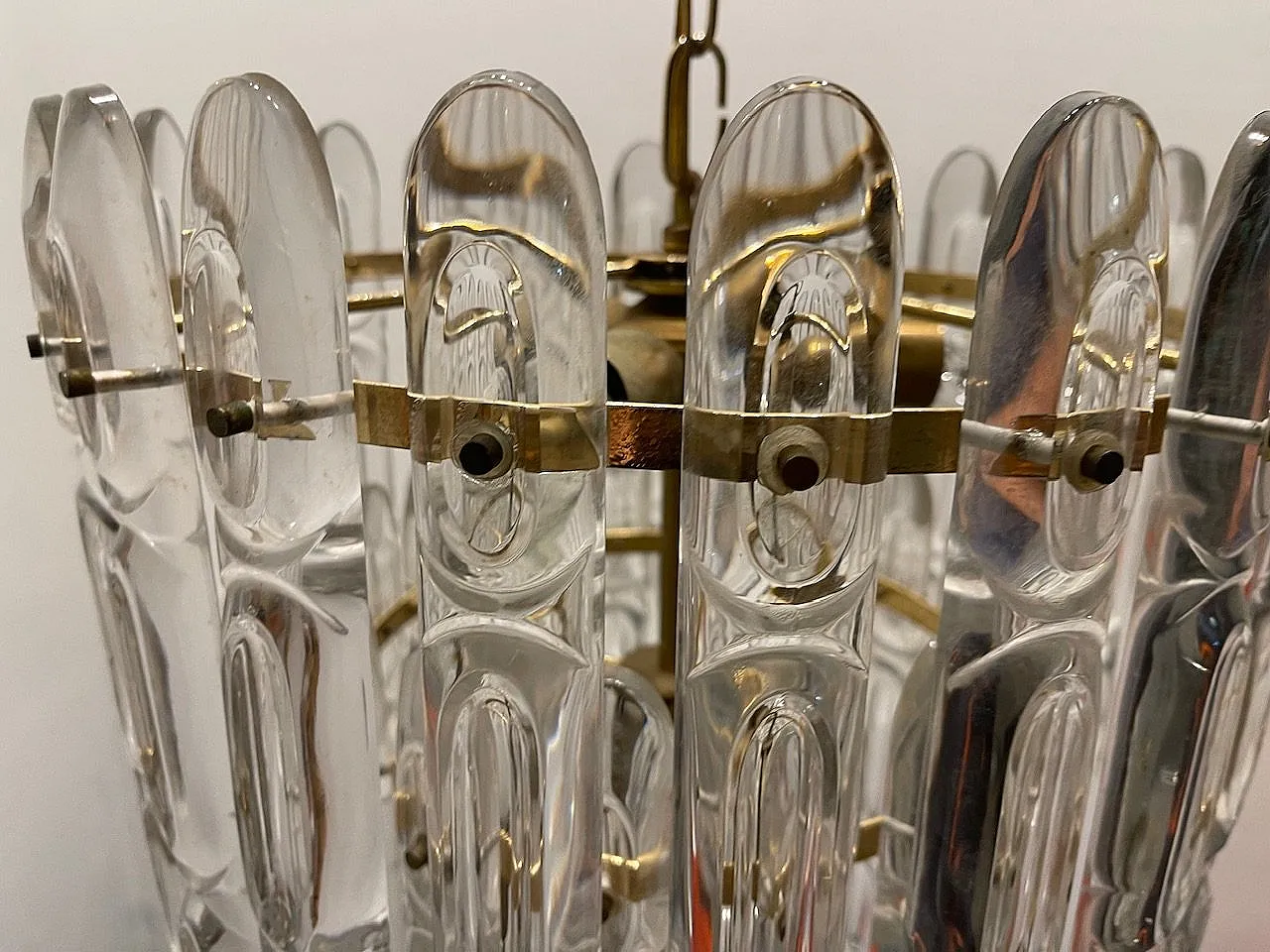 Lampadario in cristallo e ottone di Gaetano Sciolari, anni '70 10
