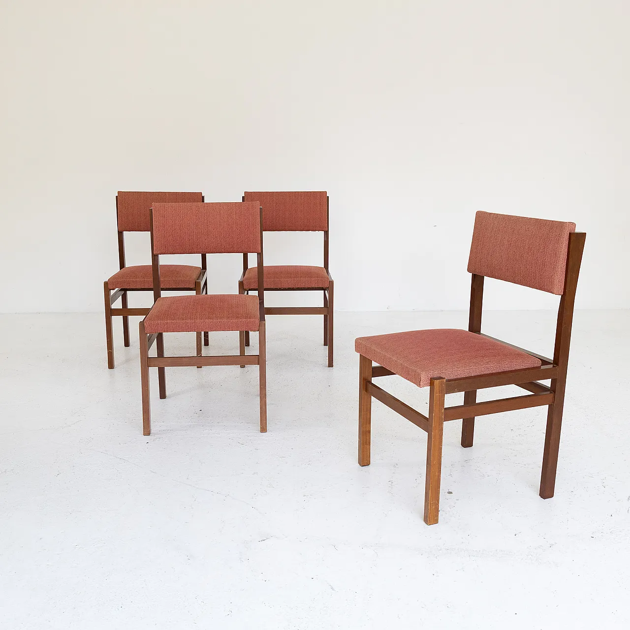 4 Wooden and fabric chairs, 1970s 2
