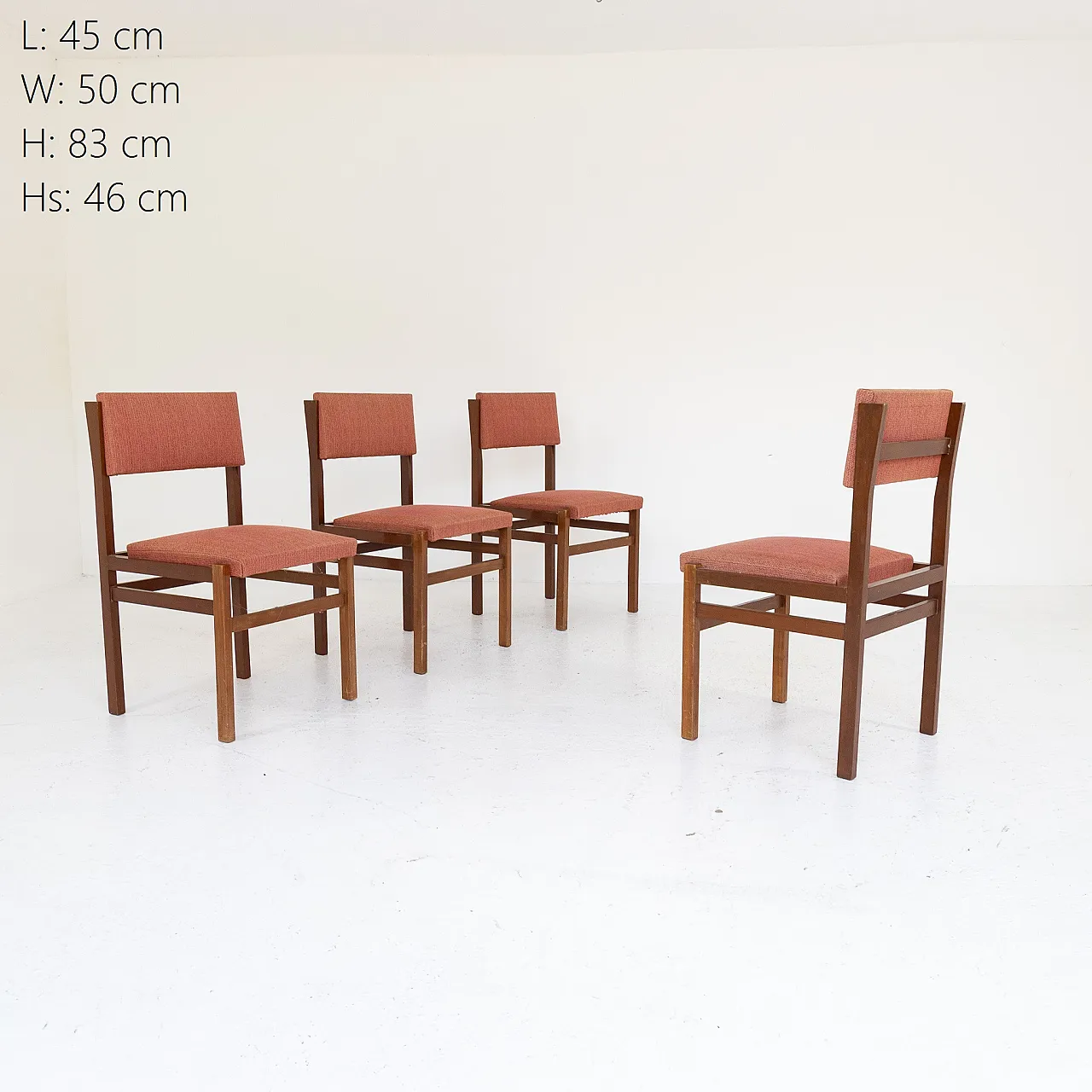 4 Wooden and fabric chairs, 1970s 3