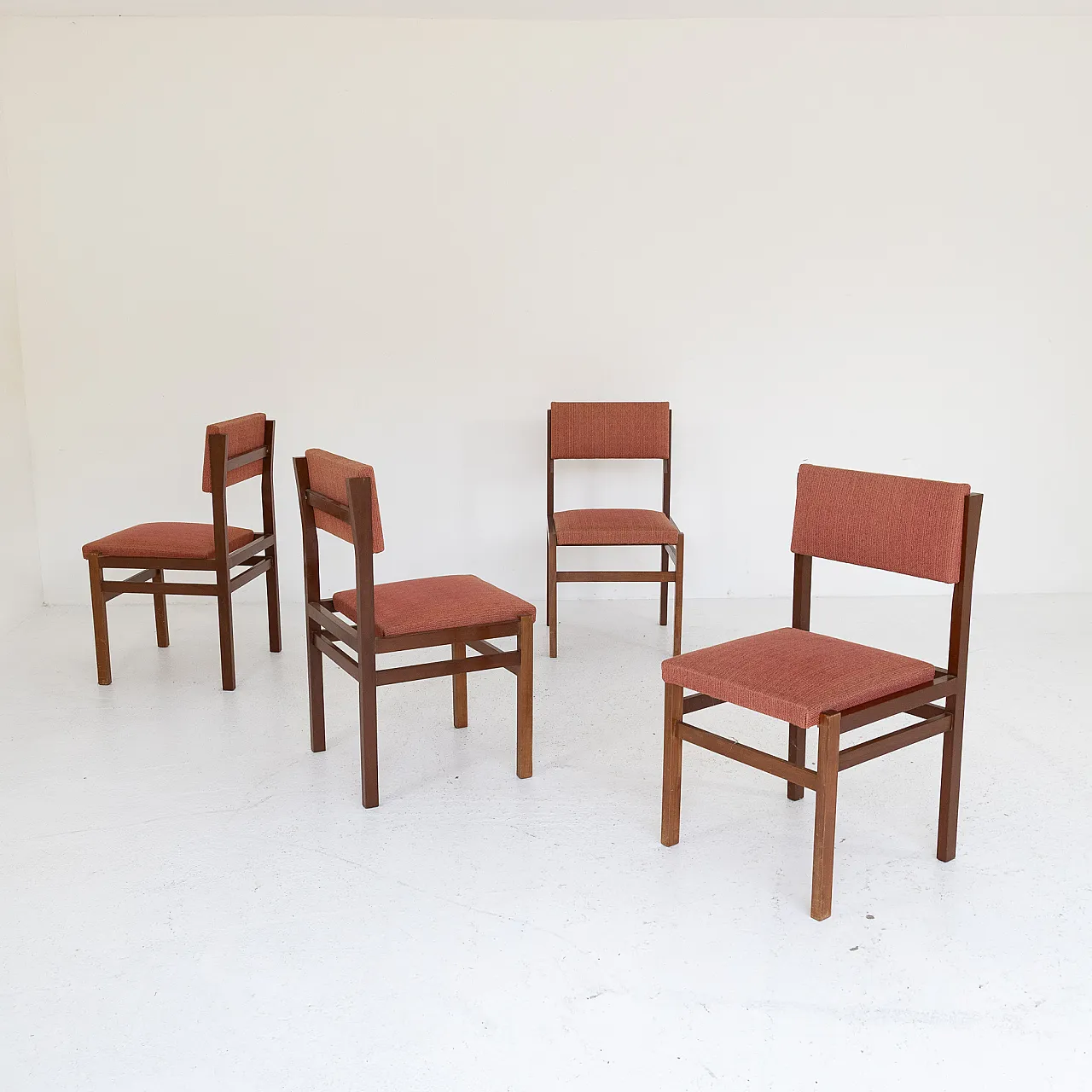 4 Wooden and fabric chairs, 1970s 5