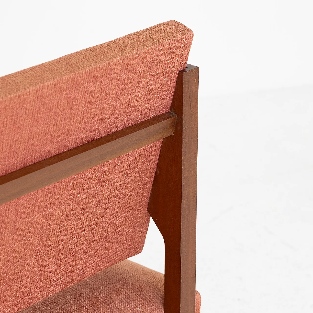 Wooden lounge bench and brick red fabric, 1970s 5