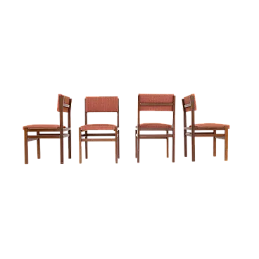 4 Wooden and fabric chairs, 1970s