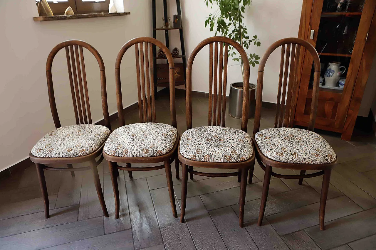 4 bentwood chairs by Ton with floral upholstery, 70s 3