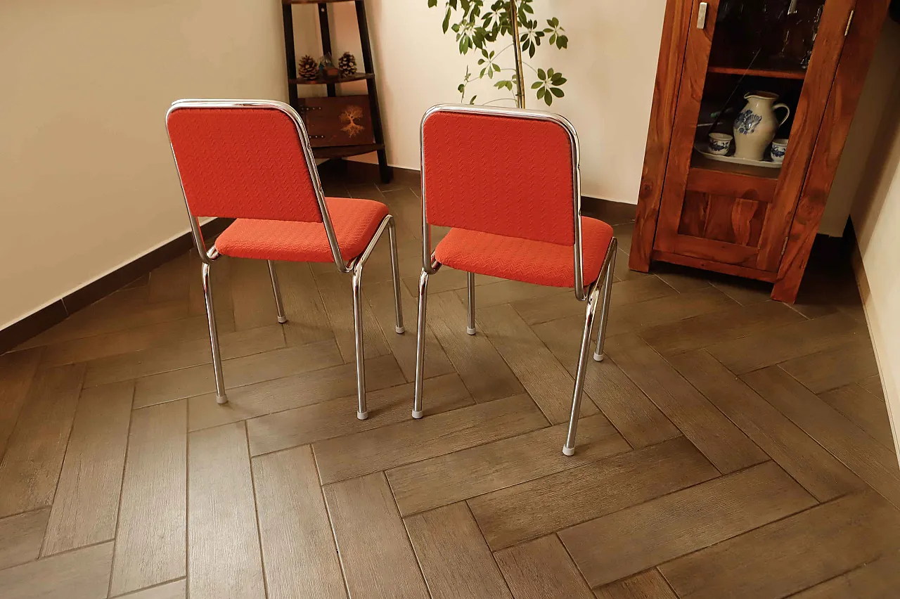 Pair of Retro Chrome Frame Chairs with Red Upholstery 3