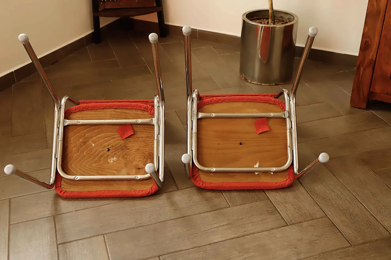 Pair of Retro Chrome Frame Chairs with Red Upholstery 4