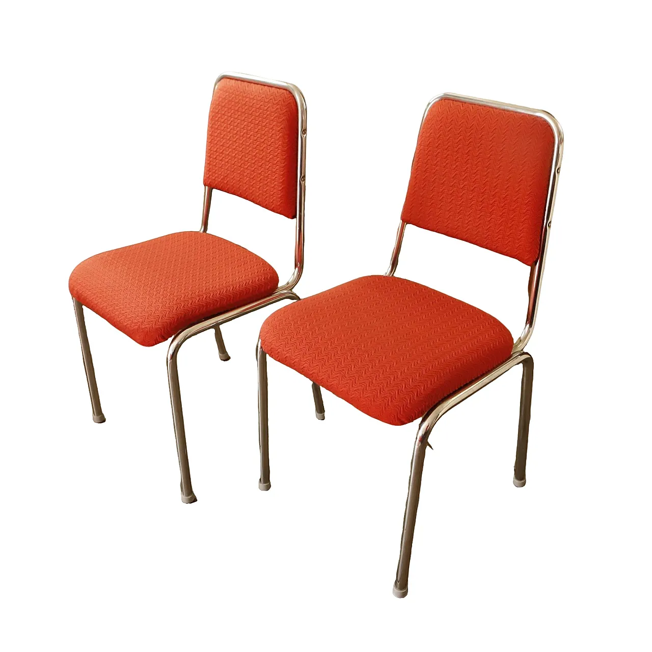 Pair of Retro Chrome Frame Chairs with Red Upholstery 5