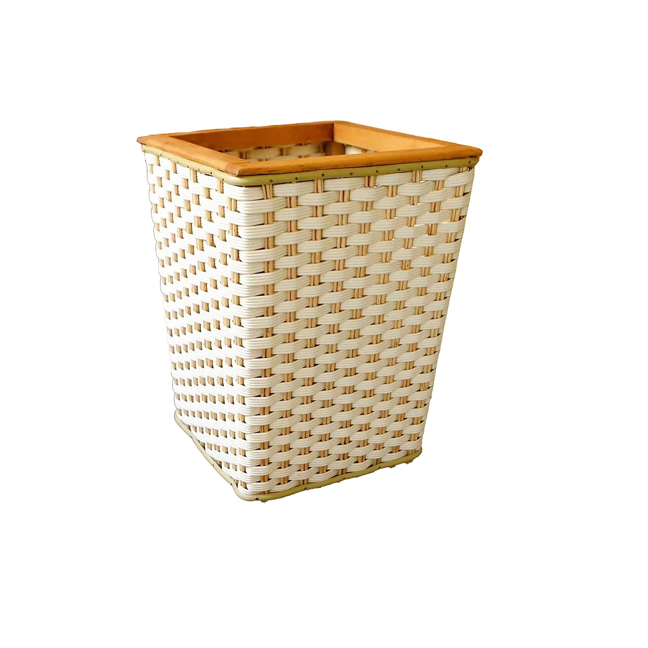 Retro Plastic Wicker Basket with Wooden Frame 1
