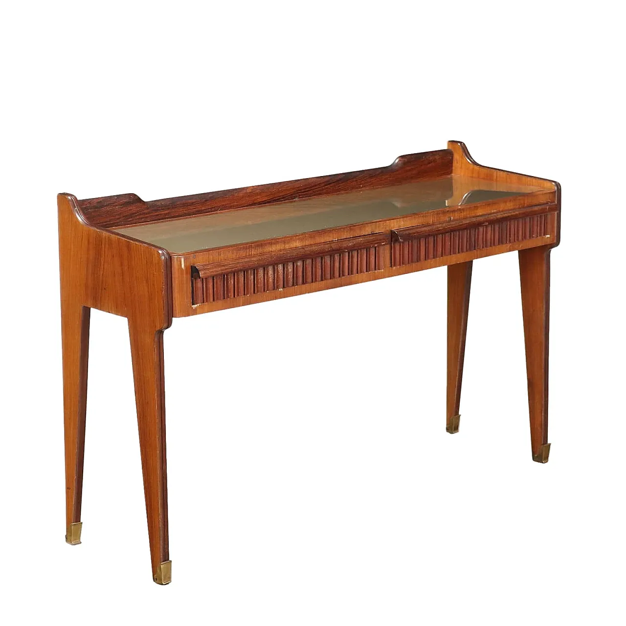 Consolle in legno con piano in vetro, anni '60 1