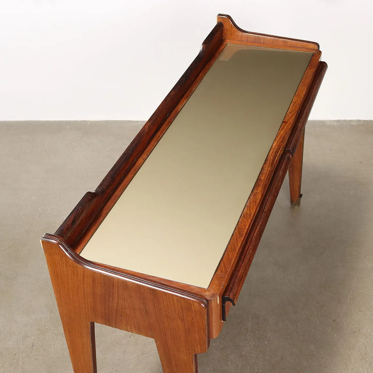 Consolle in legno con piano in vetro, anni '60 8