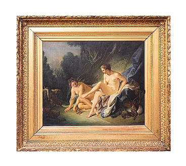 Painting oil on canvas with coeval frame in golden wood, 19th century