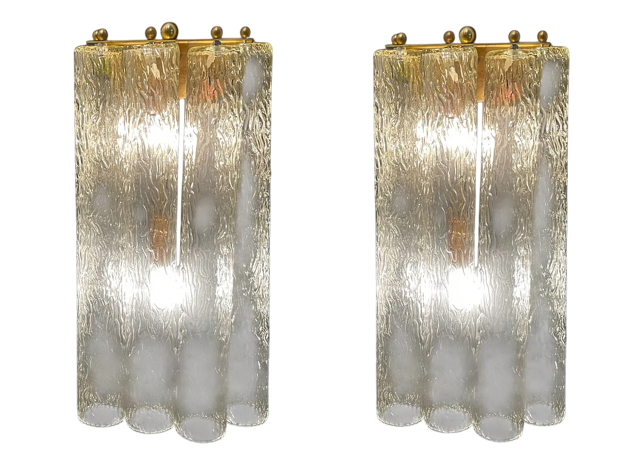 Coppia di applique a forma di tubo in vetro di Murano, anni '80 9