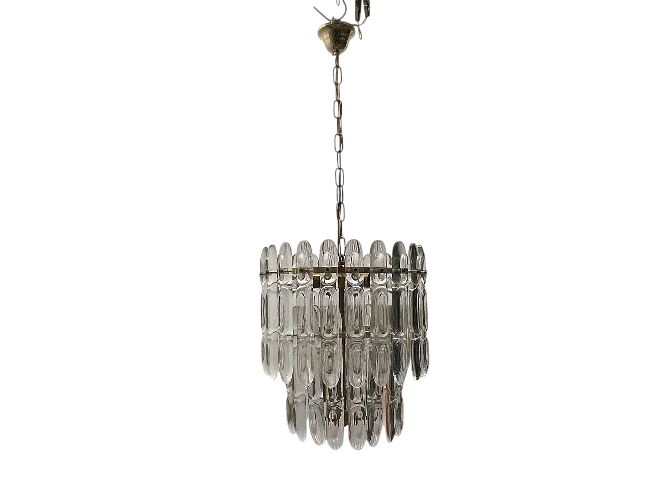 Lampadario in cristallo e ottone di Gaetano Sciolari, anni '70 11