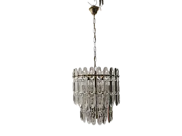 Lampadario in cristallo e ottone di Gaetano Sciolari, anni '70
