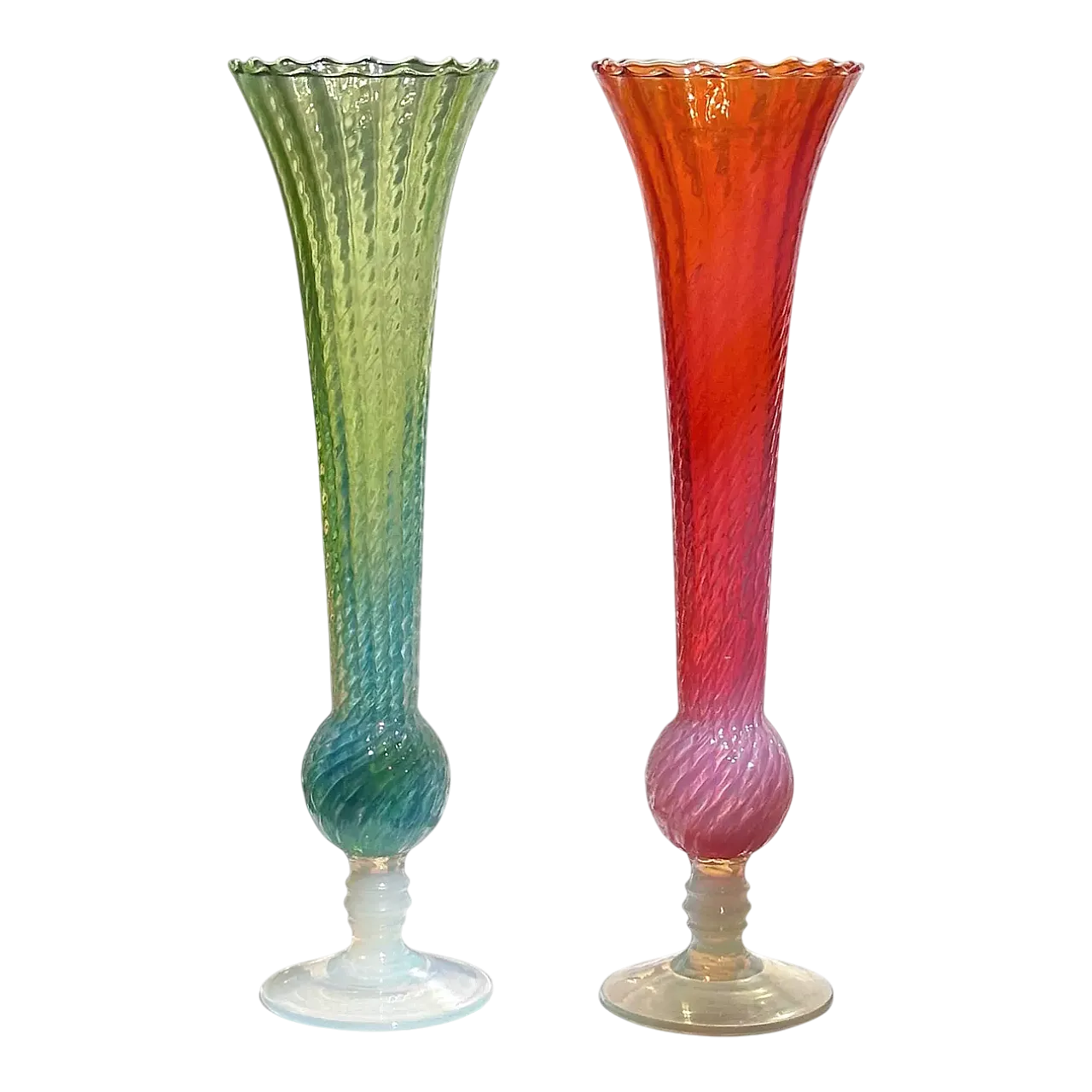 Set of 2 Italian MCM Iridescent Vases 6
