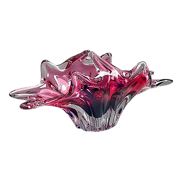 Bohemian Glass Basket Bowl 1960s