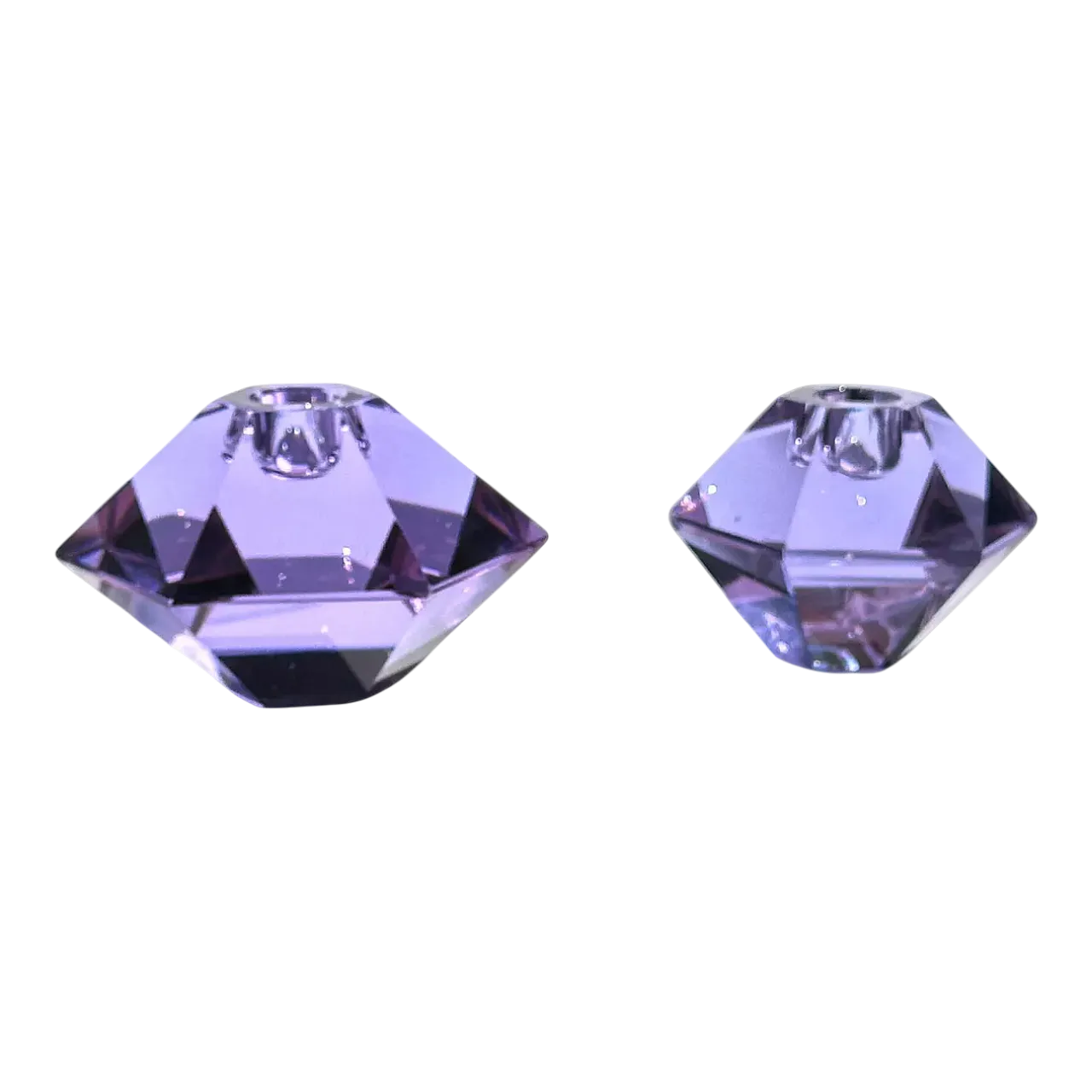 Pair of Alexandrite glass candle holder diamond prism, 80s 7