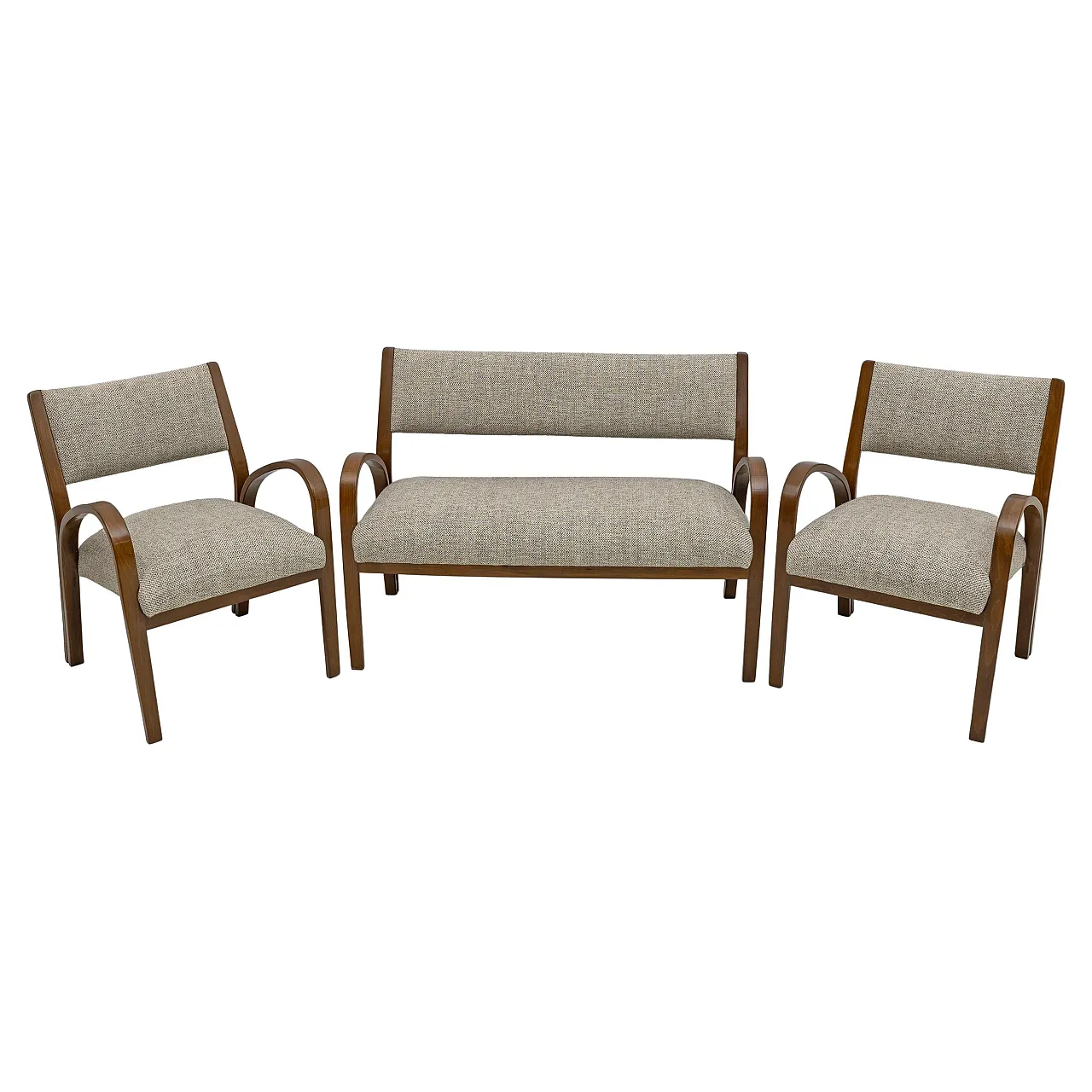 Coppia di poltrone e divano in tessuto Art Deco, anni '30 1