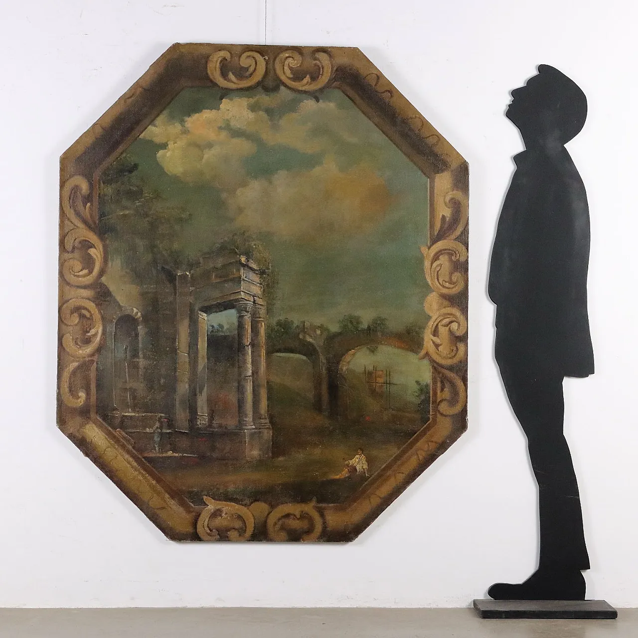 Paesaggio fluviale con Architetture, olio su tela, '700 2