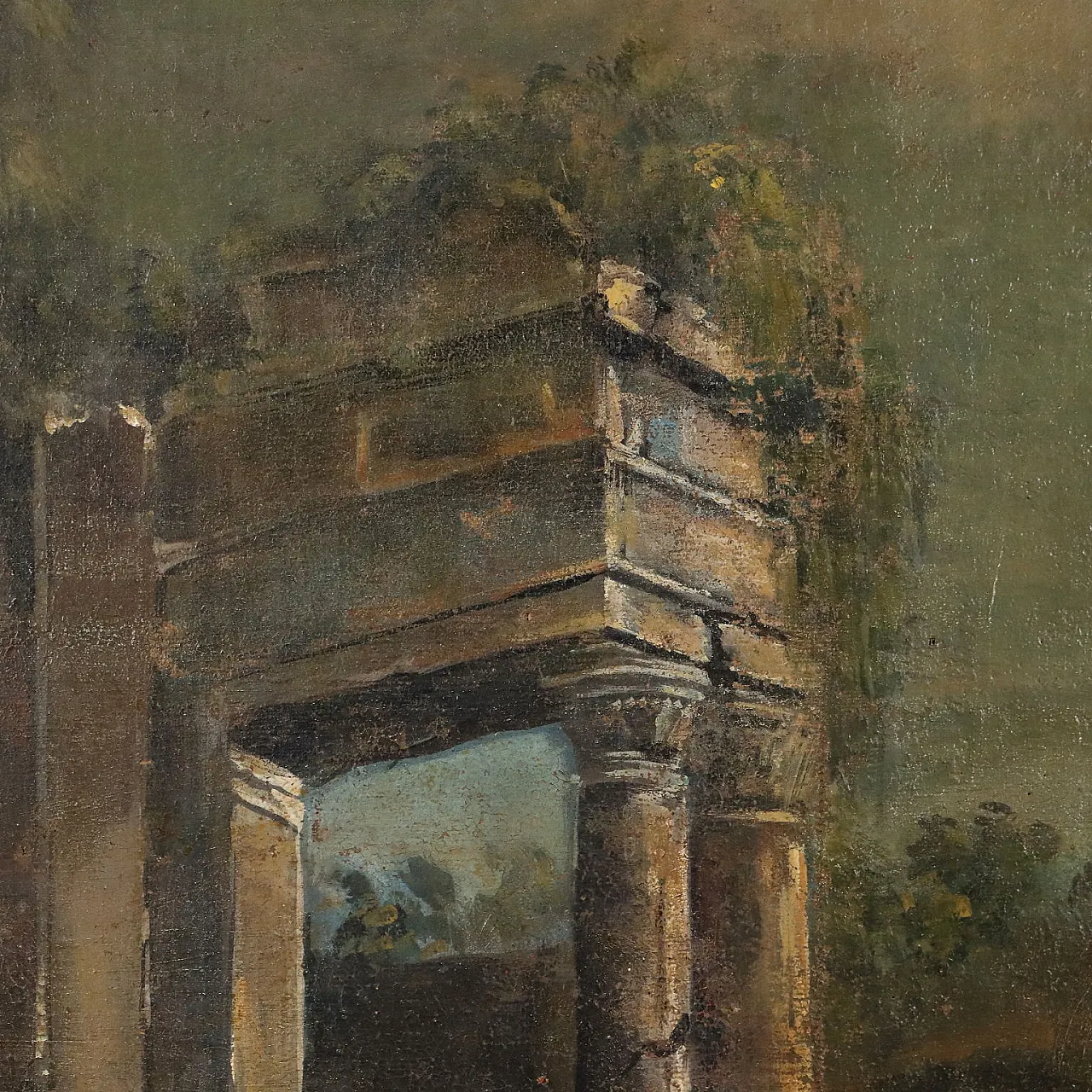 Paesaggio fluviale con Architetture, olio su tela, '700 5