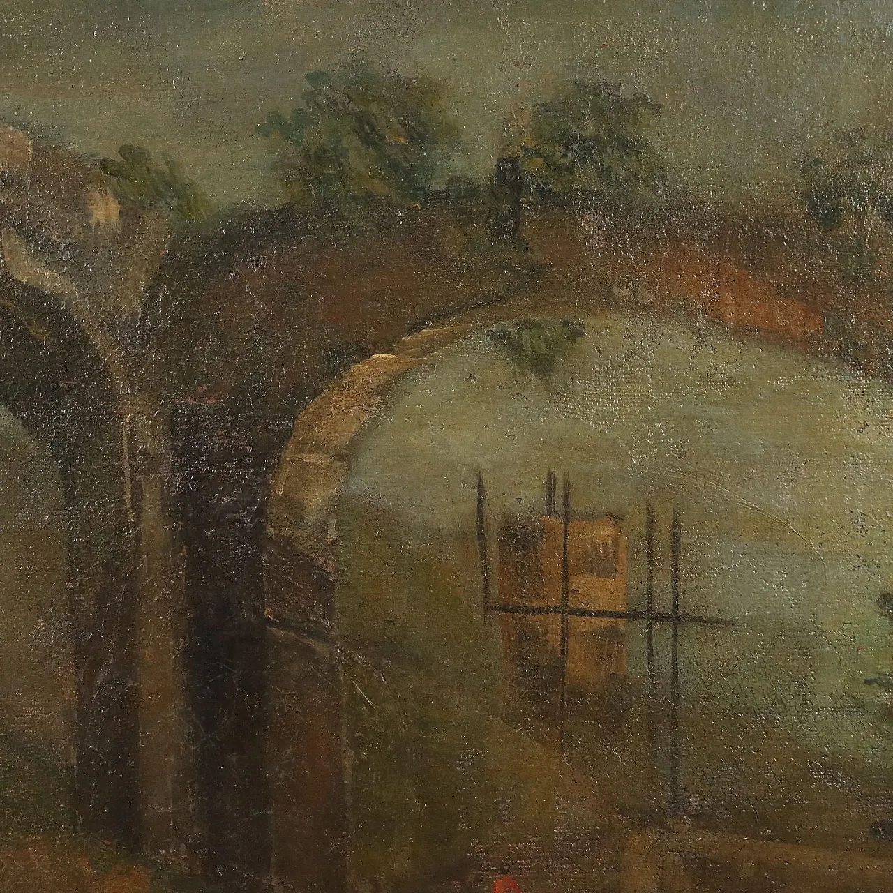 Paesaggio fluviale con Architetture, olio su tela, '700 7