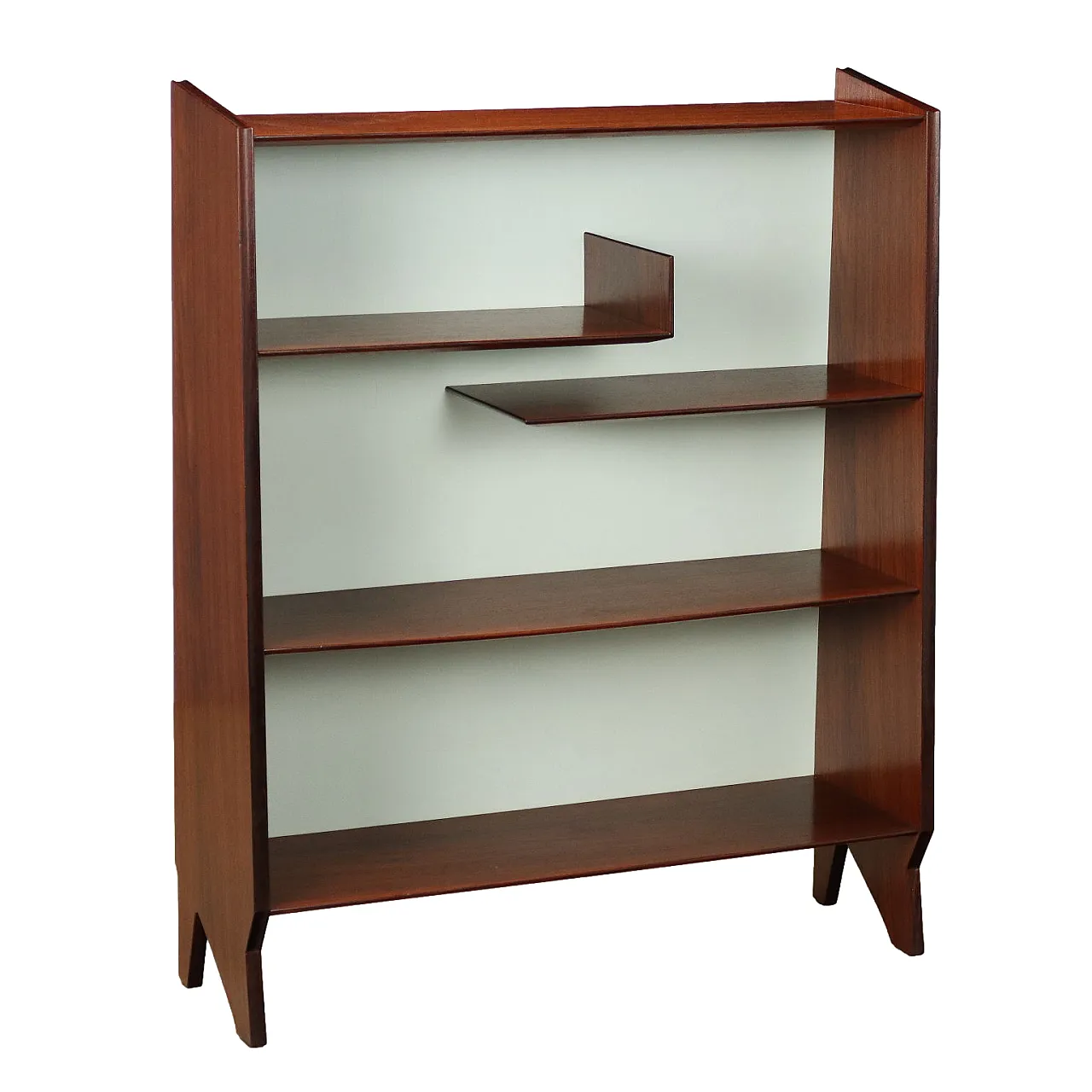 Small Bookcase exotic wood veneer painted interior, 1950s 1