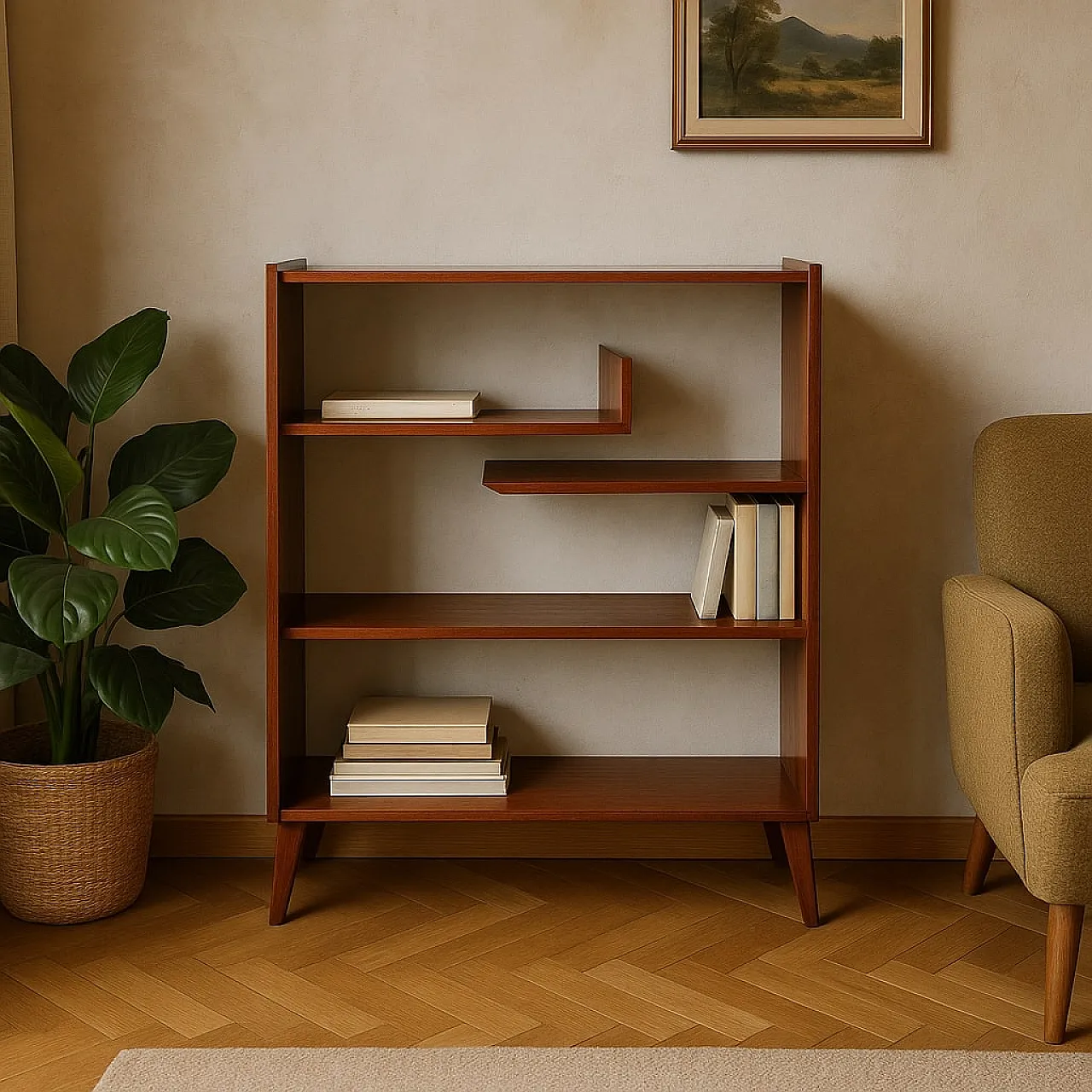 Small Bookcase exotic wood veneer painted interior, 1950s 2