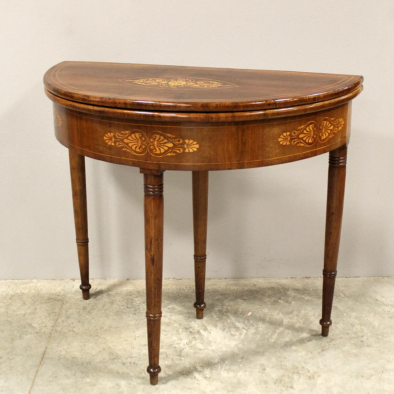 Console tavolino da gioco Carlo X in noce intarsiata '800 Italia 2