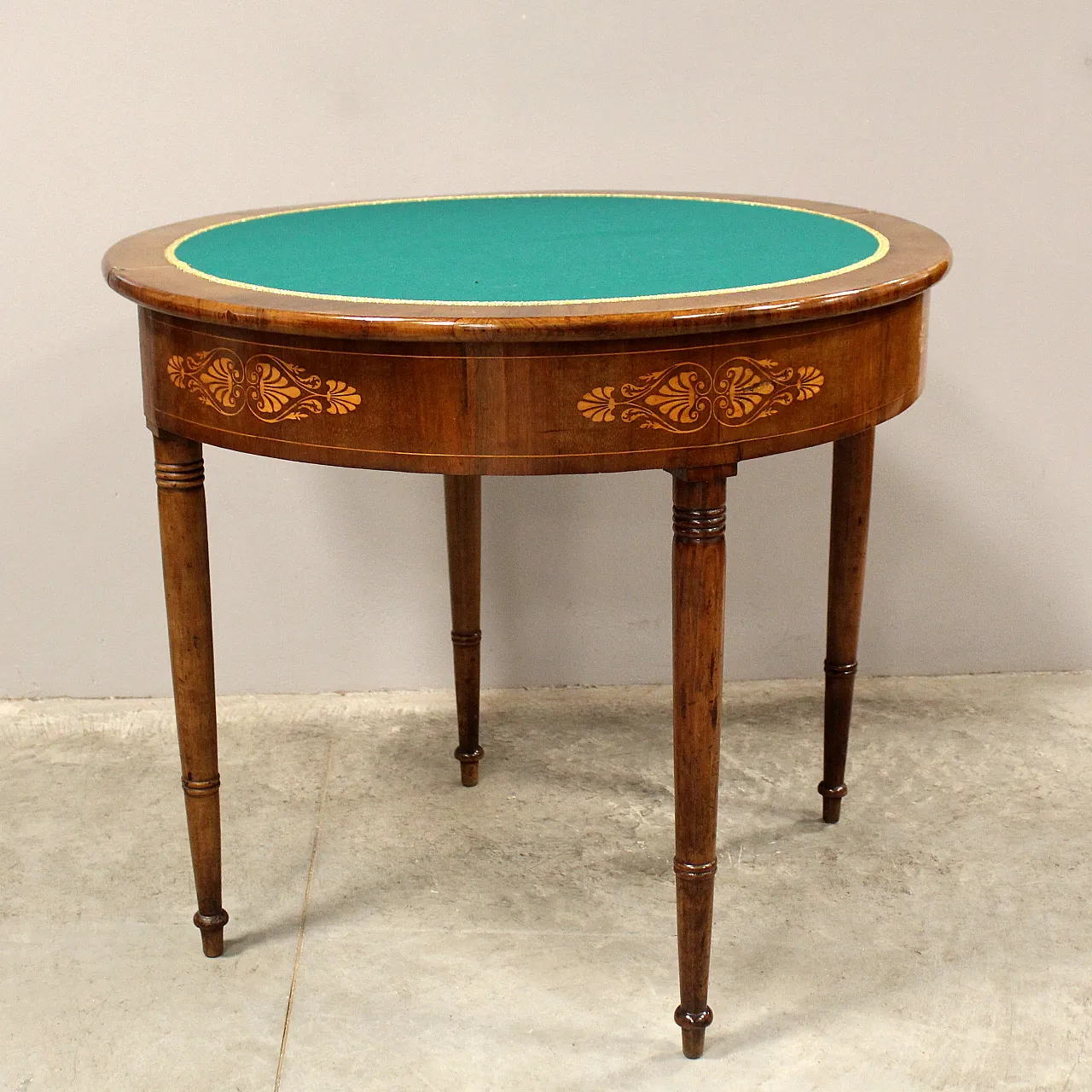 Console tavolino da gioco Carlo X in noce intarsiata '800 Italia 6