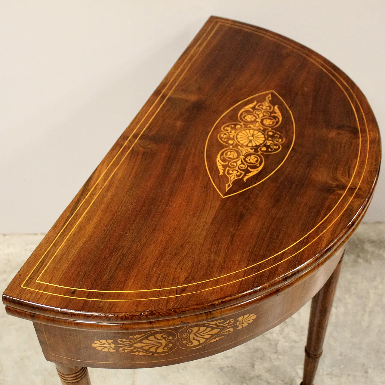 Console tavolino da gioco Carlo X in noce intarsiata '800 Italia 8