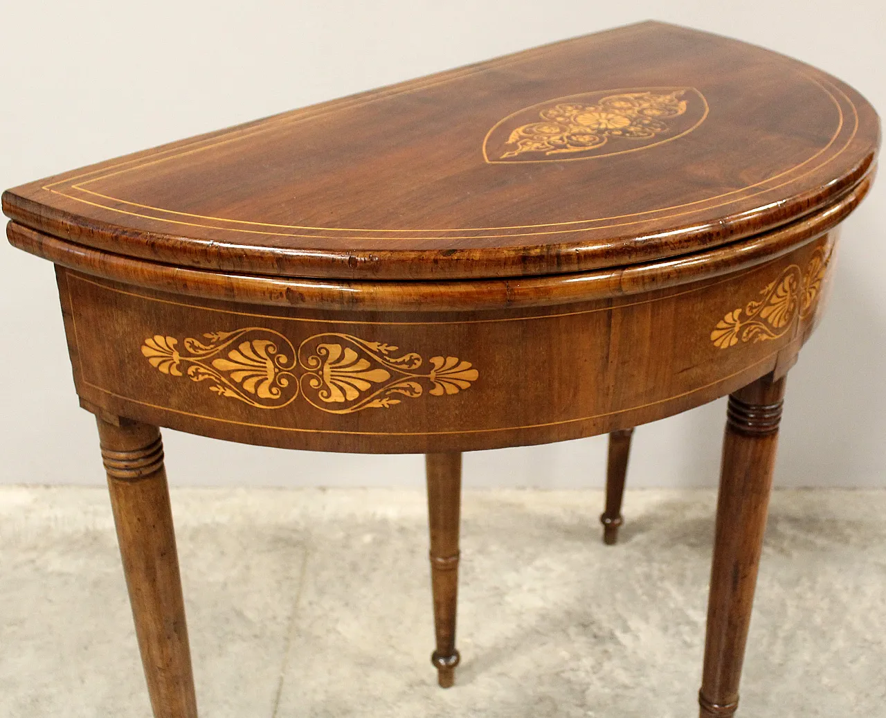 Console tavolino da gioco Carlo X in noce intarsiata '800 Italia 10