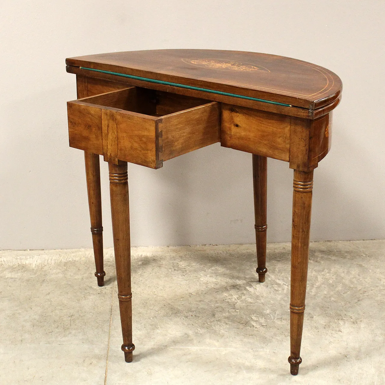 Console tavolino da gioco Carlo X in noce intarsiata '800 Italia 14