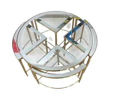 Set of coffee tables in brass and glass Regency by Maison Jansen, 1970s