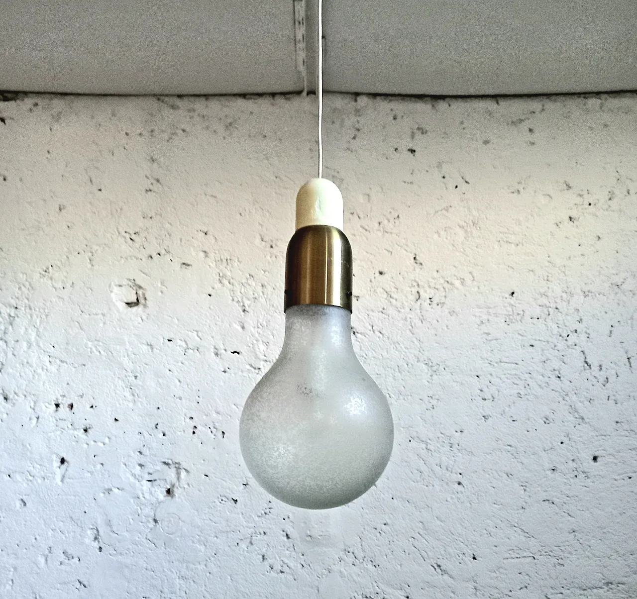 Chandelier in sandblasted glass by Stylux, 70s 1