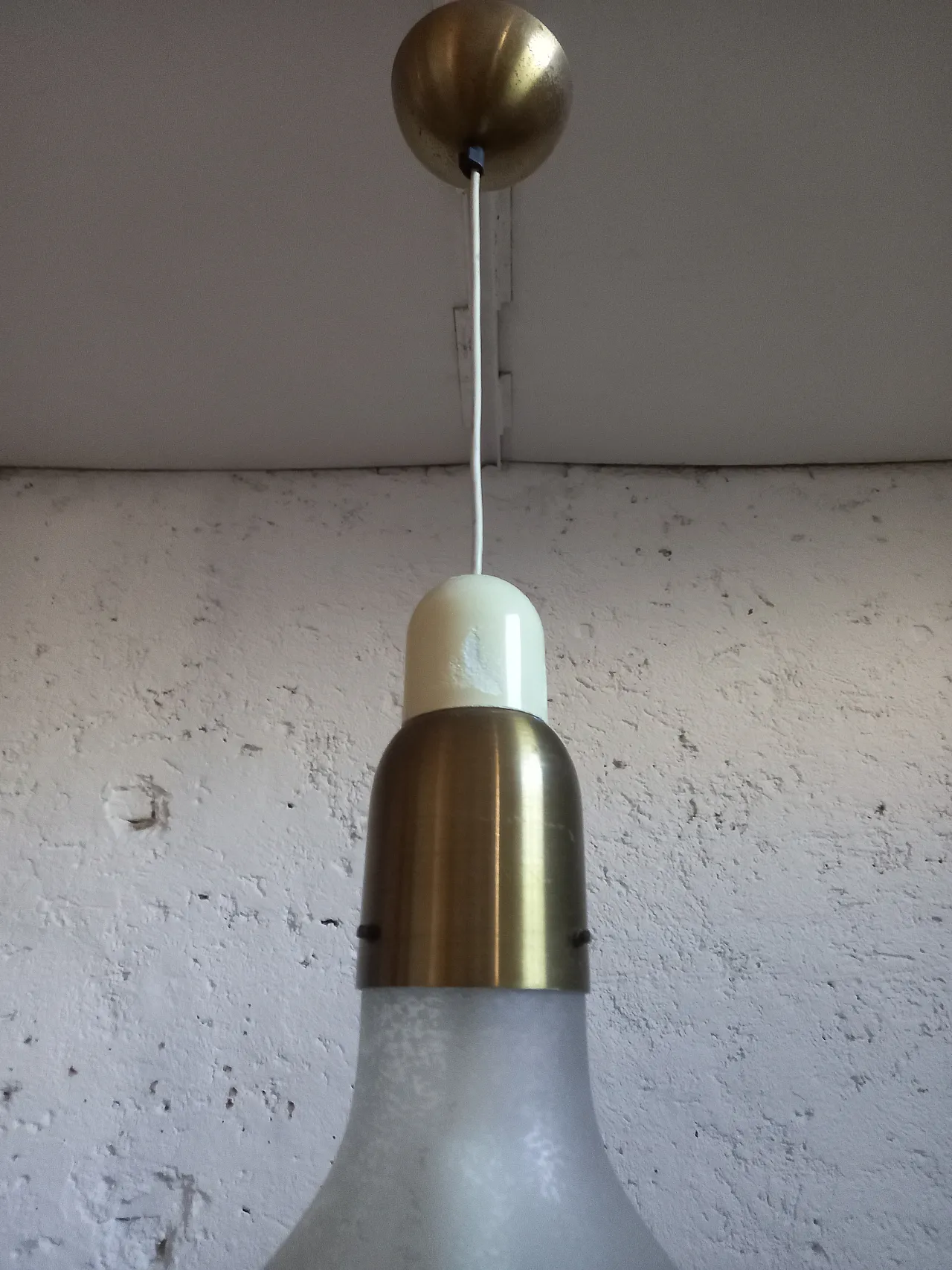 Chandelier in sandblasted glass by Stylux, 70s 5