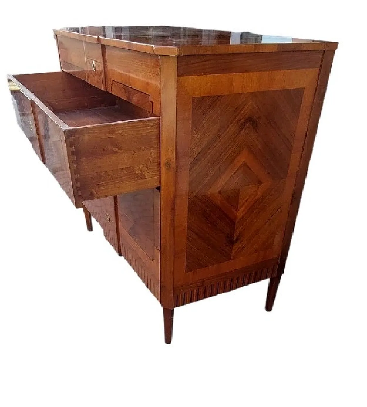 Cassettiera intarsiata in varie essenze stile Luigi XVI, '800 4