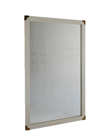 Specchio Scandinavo Vintage Anni '50 Laccato Bianco con Angoli in Otto