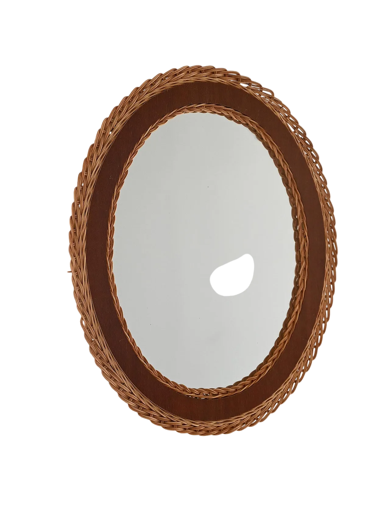 Oval mirror in teak and woven rattan 7
