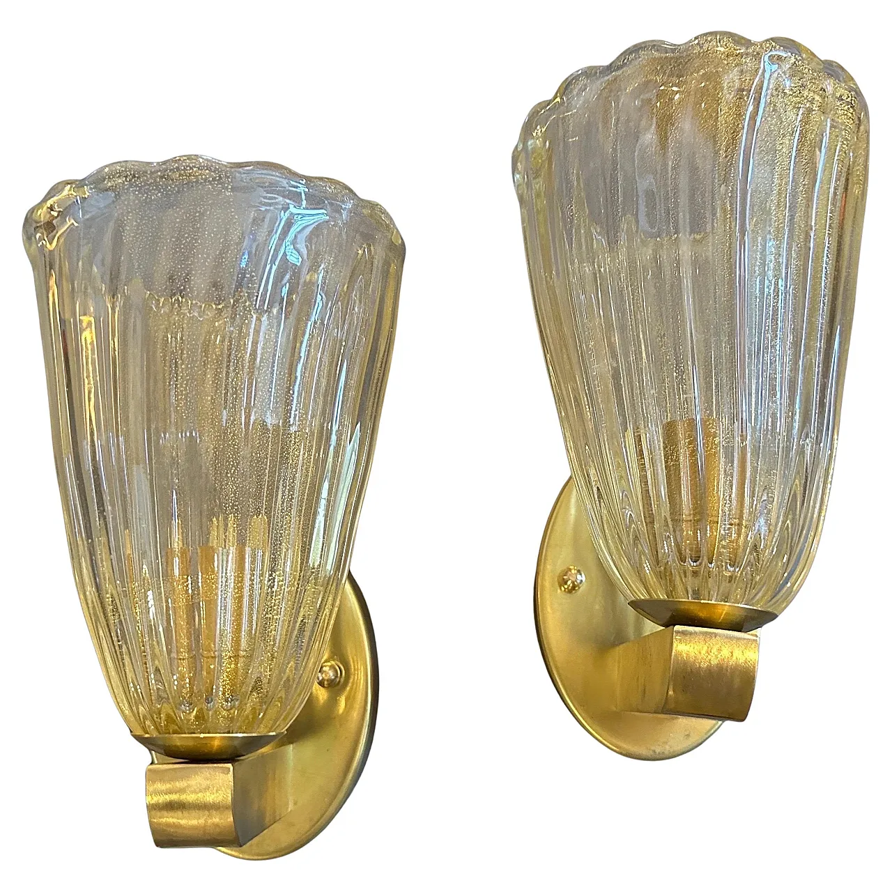 Pair of wall sconces by Barovier Murano glass and brass , 90s 1