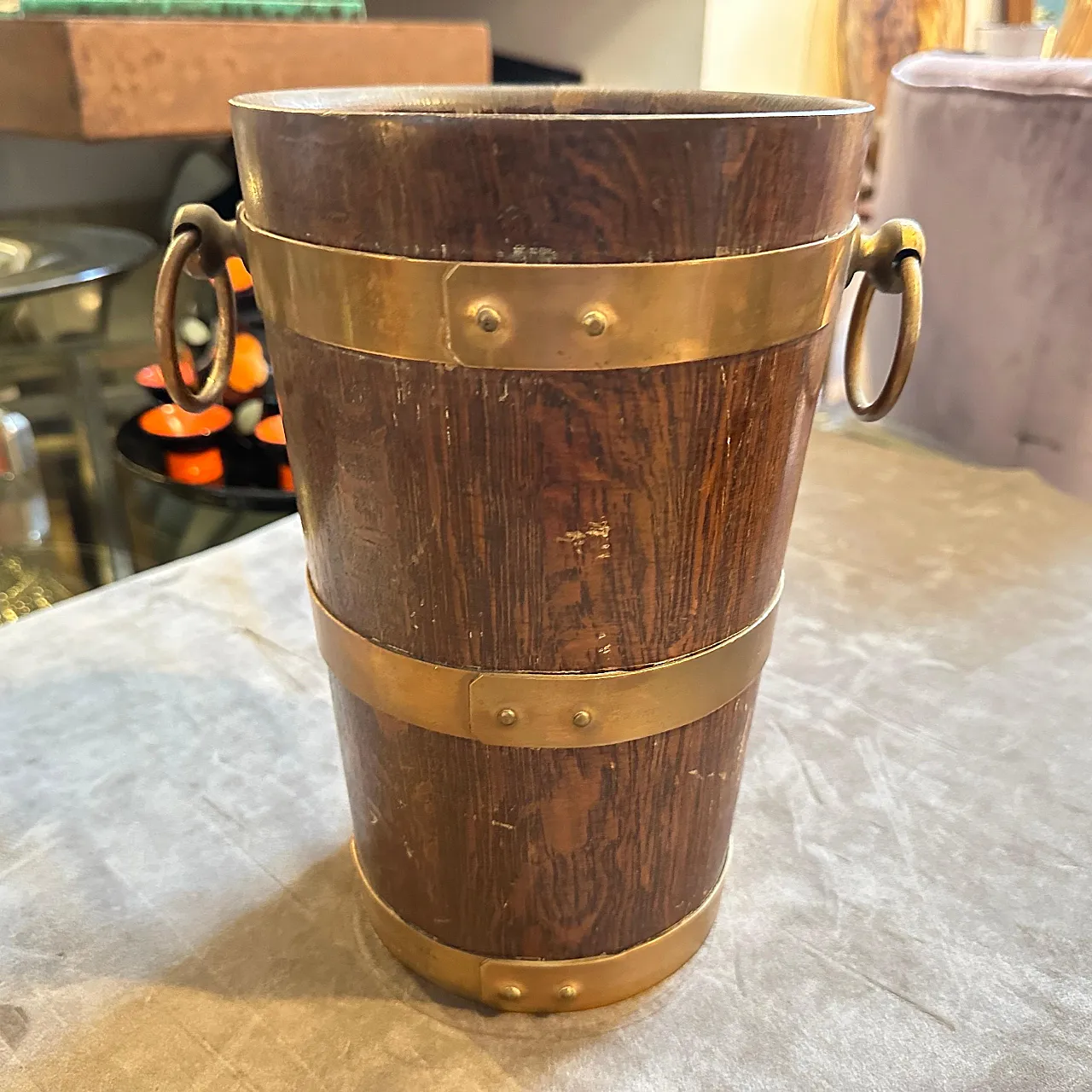 Wood and copper wine cooler by Geraud Lafitte, 1940s 3