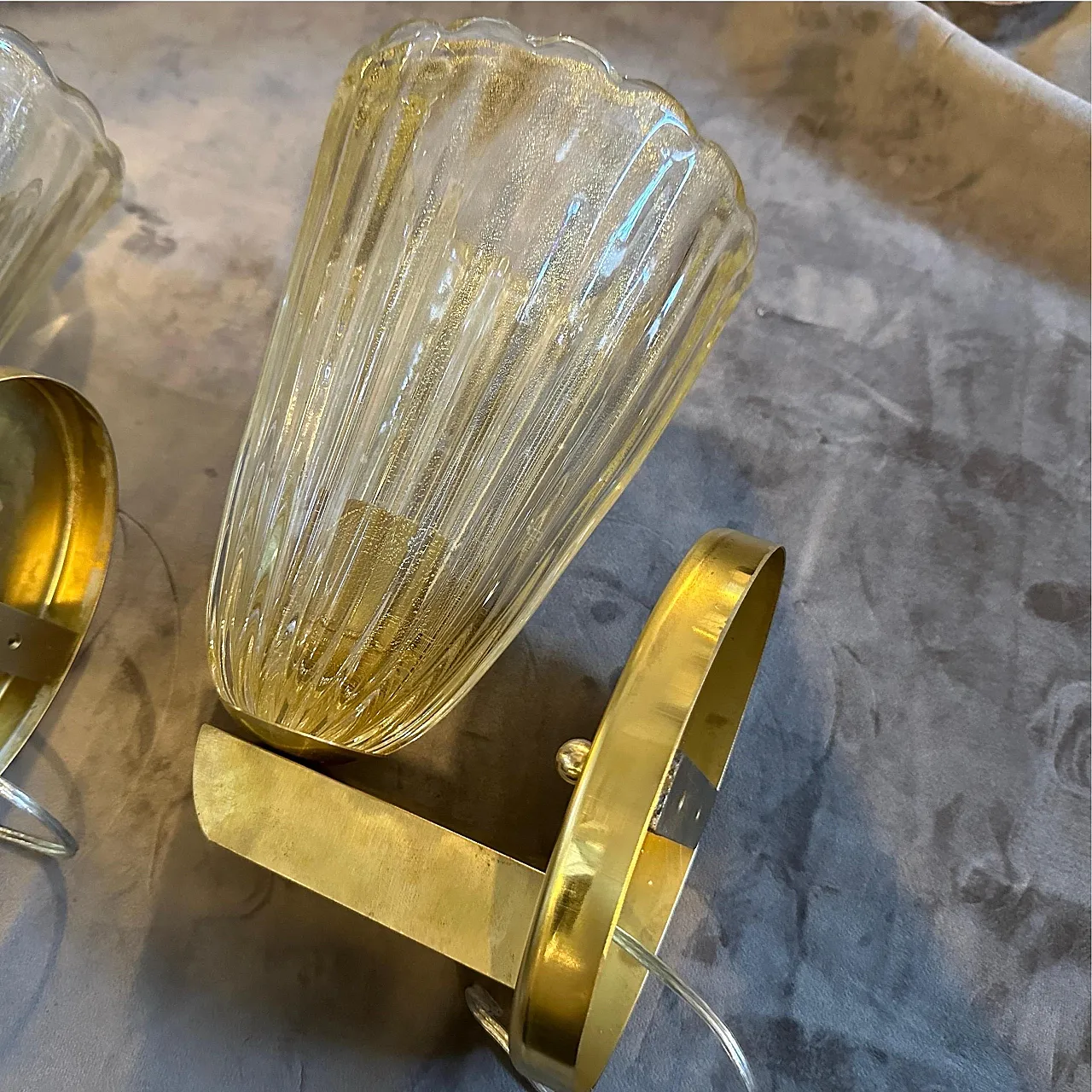Pair of wall sconces by Barovier Murano glass and brass , 90s 8