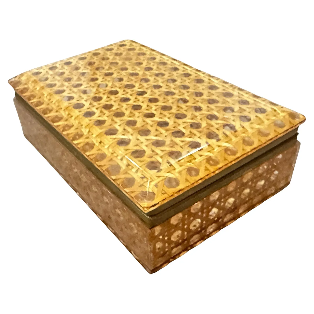 Plexiglass and Vienna Straw Rectangular Box Dior Home style, 1980s 1