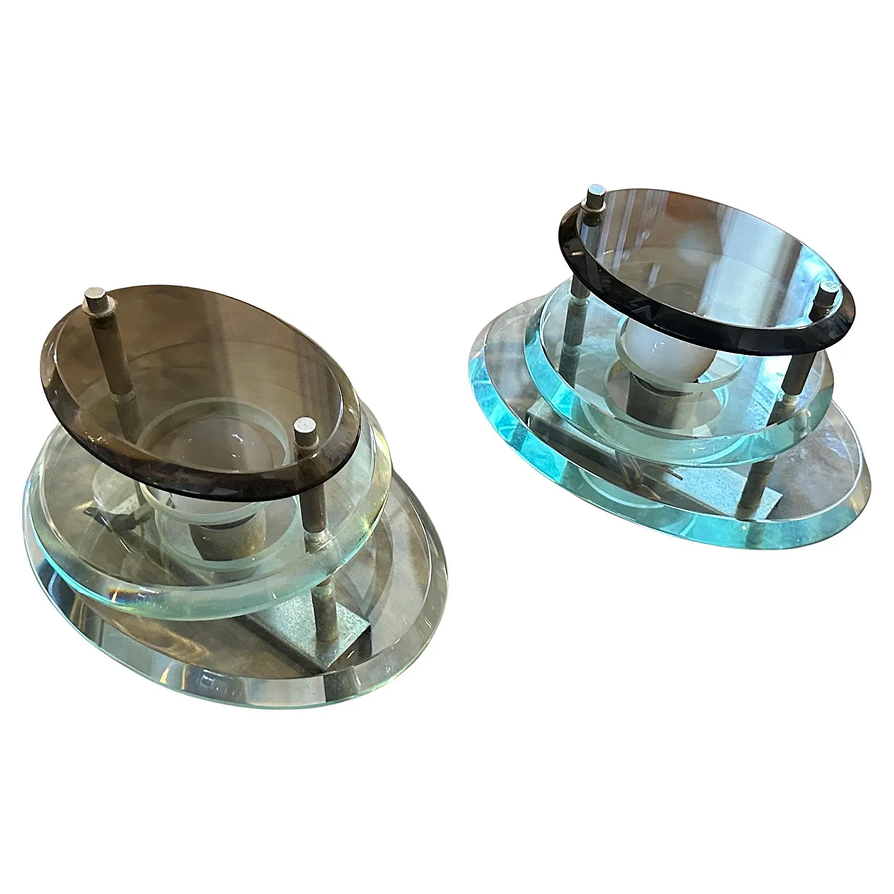 Coppia di applique in vetro e metallo cromato di Veca, anni '60 2