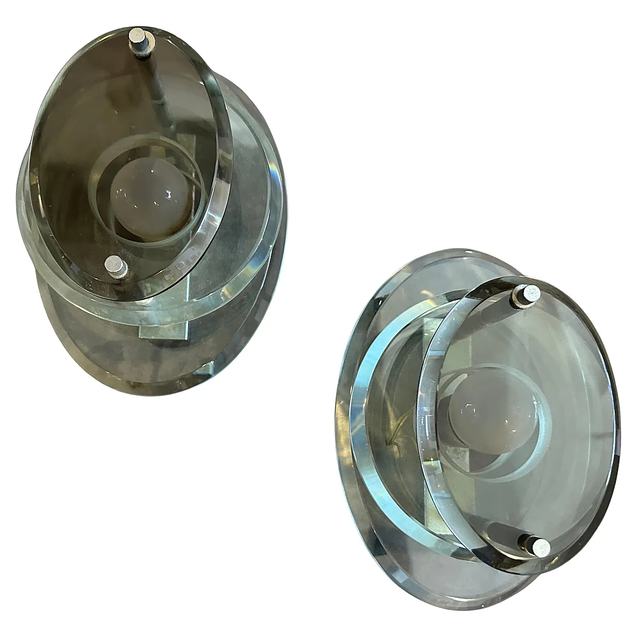 Coppia di applique in vetro e metallo cromato di Veca, anni '60 3