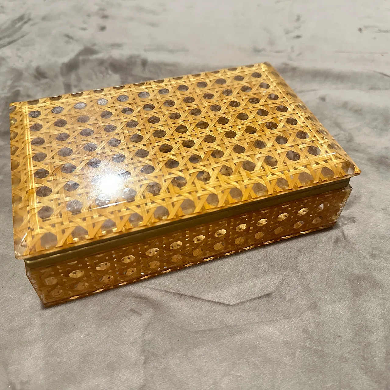 Plexiglass and Vienna Straw Rectangular Box Dior Home style, 1980s 3