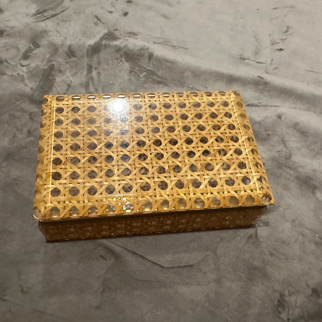 Plexiglass and Vienna Straw Rectangular Box Dior Home style, 1980s 5